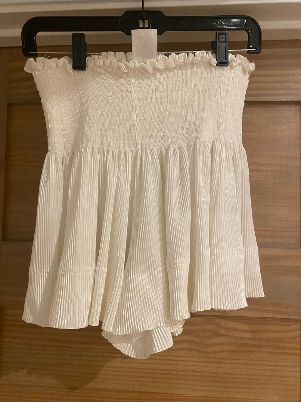 White Smocked Ruffle Mini Skirt